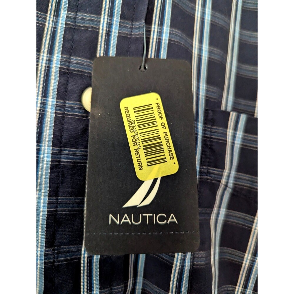 Nautica Men XL Blue White Plaid Button Down Short Sleeve Navtech Classic NWT - Picture 7 of 11